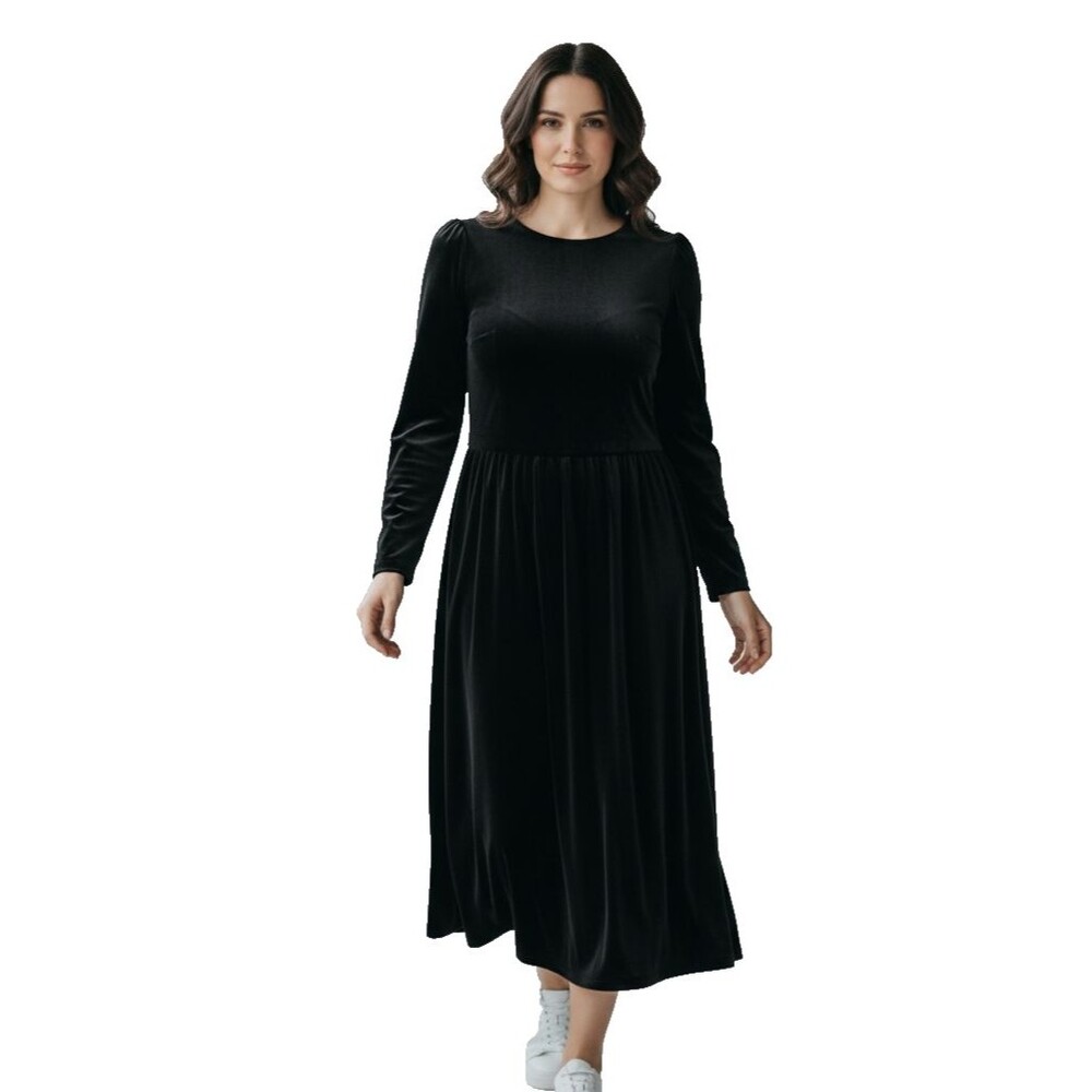 Vintage Lanz Originals Dress Womens Velvet 80s 90s Black Cottagecore Size 14 USA